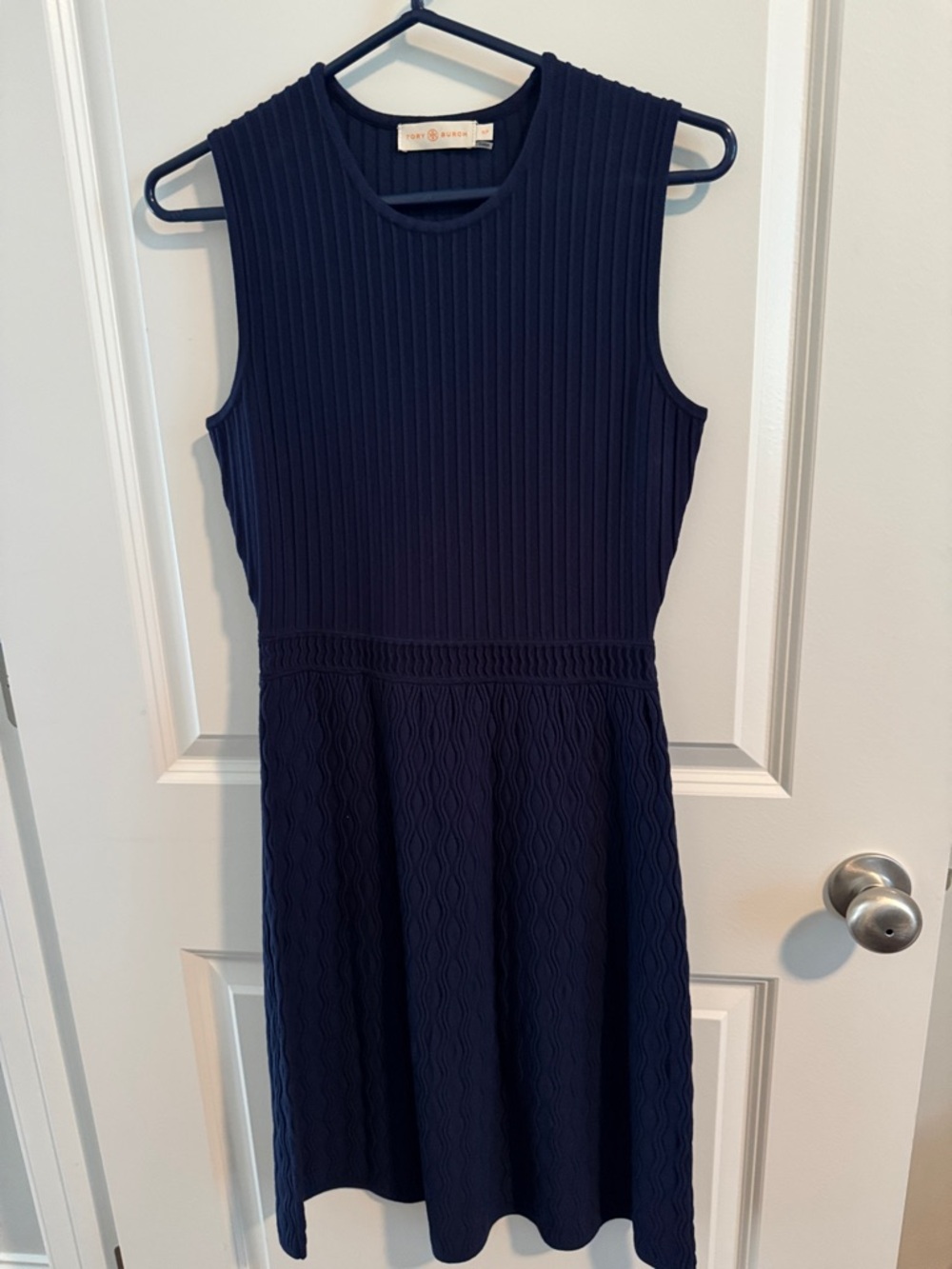 Tory Burch Navy Ribbed Sleeveless Dress